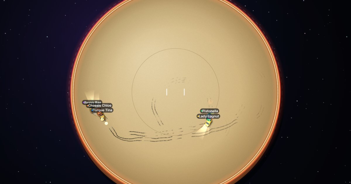 Ring Out gameplay: cars on a sumo ring in space